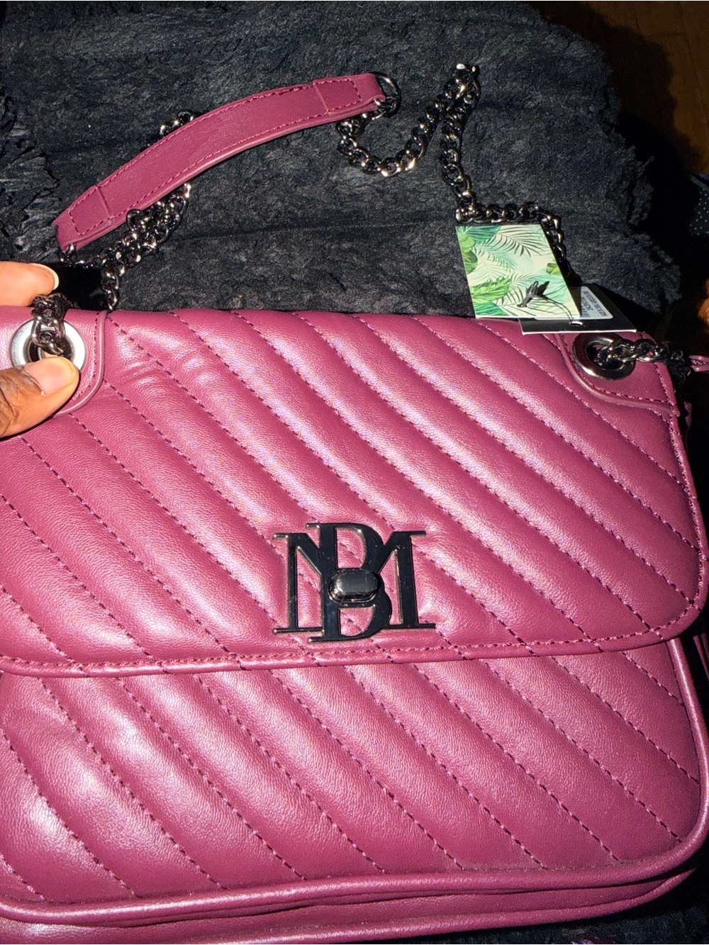 Badgley Mischka Quilted Crossbody Bag in Berry Pink
